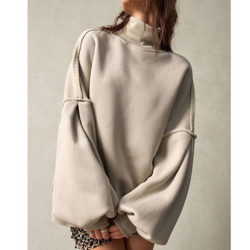 Cozy Reverse Stitch Oversized High Neck Sweatshirt Top - Picture 4 of 14
